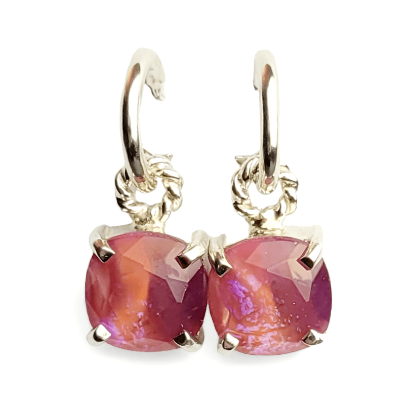 sølvøredobber med glass sten magisk skimmer rød